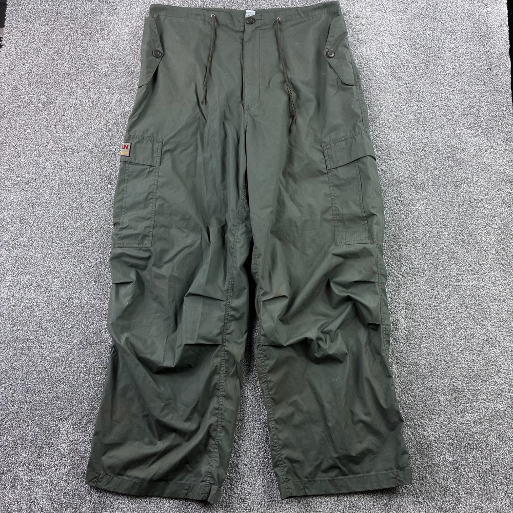 Vintage Y2k Baggy Cargo Pants Mens M Green Wide Leg Tactical Utility Nylon Rave